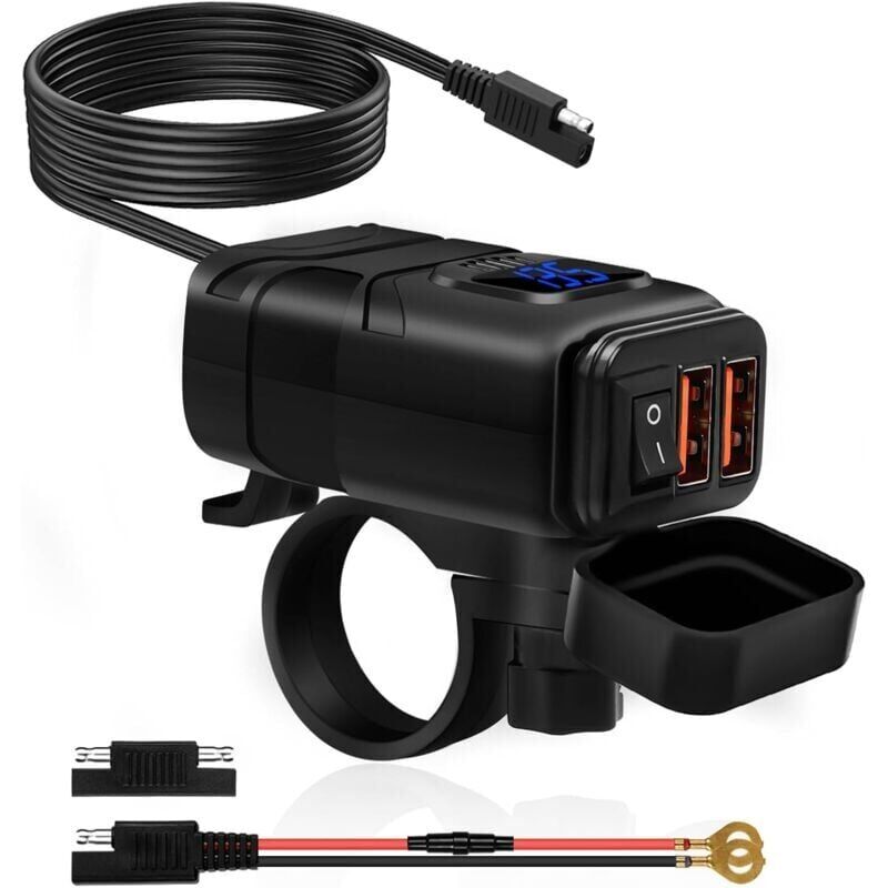 foto del prodotto caricabatterie usb impermeabile per moto, doppia presa di carica usb qc3.0 per auto, presa usb impermeabile per moto, ricarica rapida con