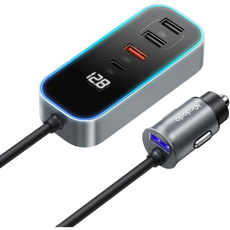 foto del prodotto caricabatterie usb rapido per auto, 5 porte caricabatterie usb per auto da 107 w con display e cavo da 1,5 m per auto da 12 v 24 v, compatibile con