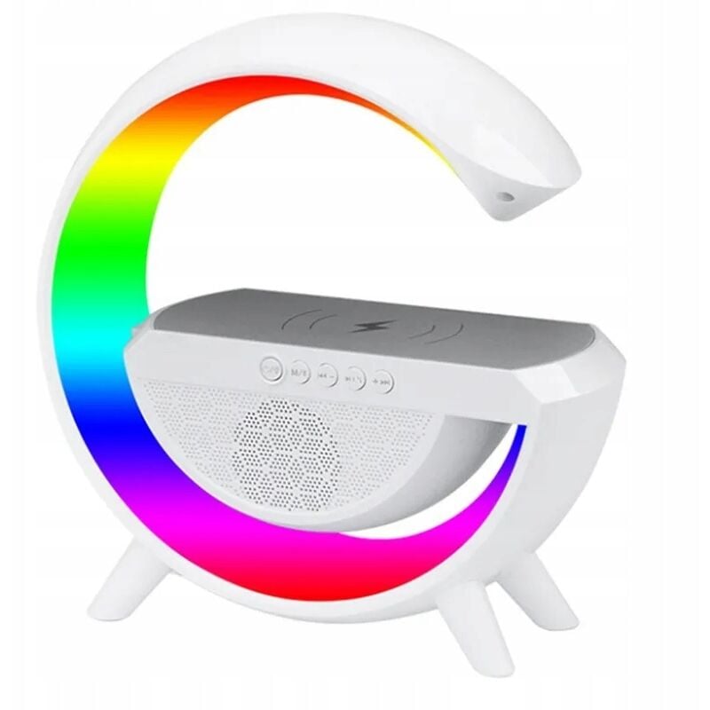 foto del prodotto caricabatterie wireless con altoparlante bluetooth rgb e lampada notturna illuminata