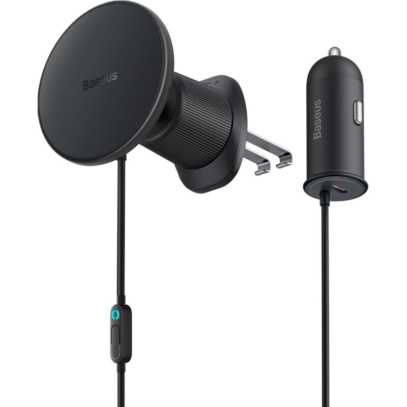 foto del prodotto caricabatterie wireless per auto magsafe usb c da 15 w e 25 w per bocchette dell aria nero