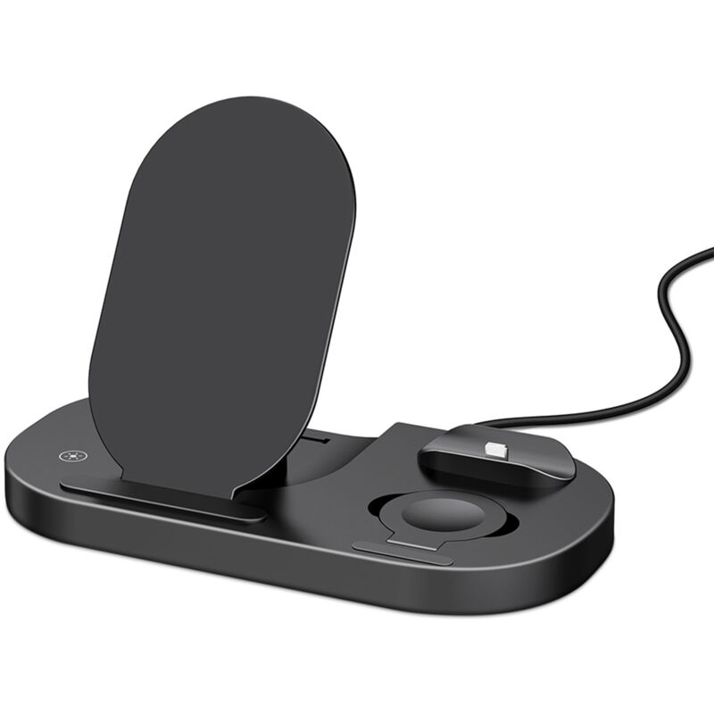 foto del prodotto caricabatterie wireless pieghevole 3 in 1 con cavo teleport, stazione di ricarica wireless ad alta velocit , dock di ricarica rapida da 15 w,
