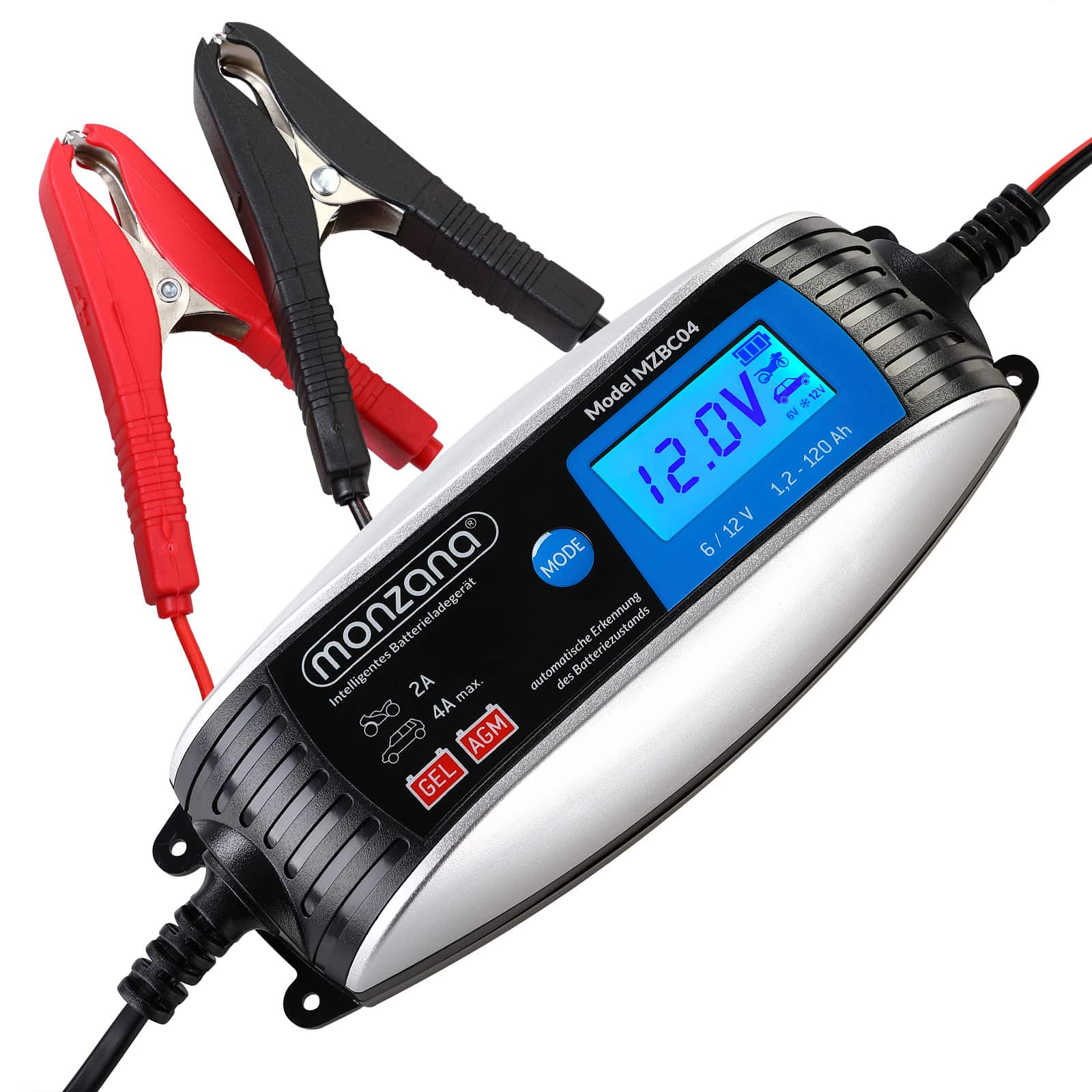 foto del prodotto caricatore batteria auto 6v 12v dc 4a 2a display lcd