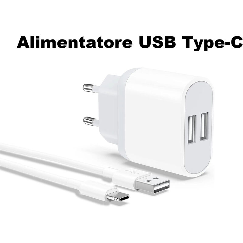 foto del prodotto caricatore doppia porta ricarica rapida 2.4a alimentatore cavo usb tipo c
