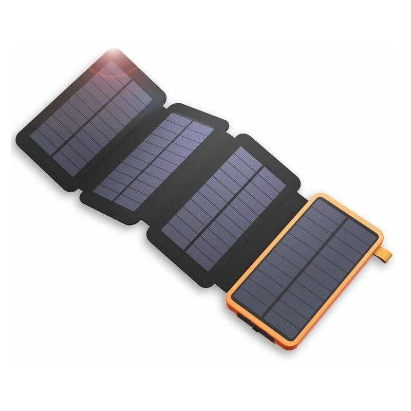 foto del prodotto caricatore solare batteria esterna portatile da 25000 mah con 4 pannelli power bank impermeabile con 2 usb da campeggio esterno per tablet telefonici