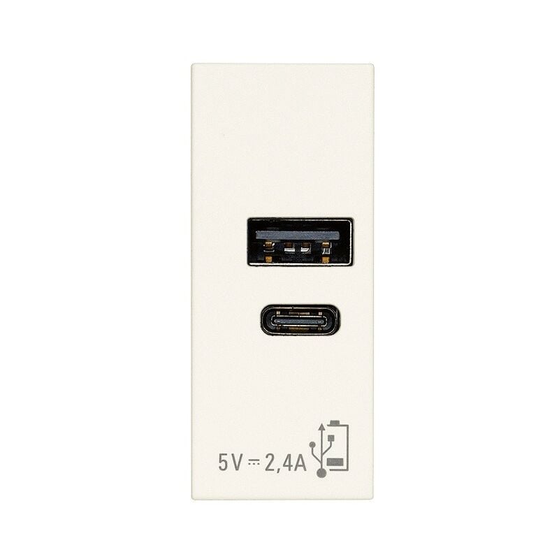 foto del prodotto caricatore usb 2.4a con porte tipo a e c vimar linea bianca 30292.acb