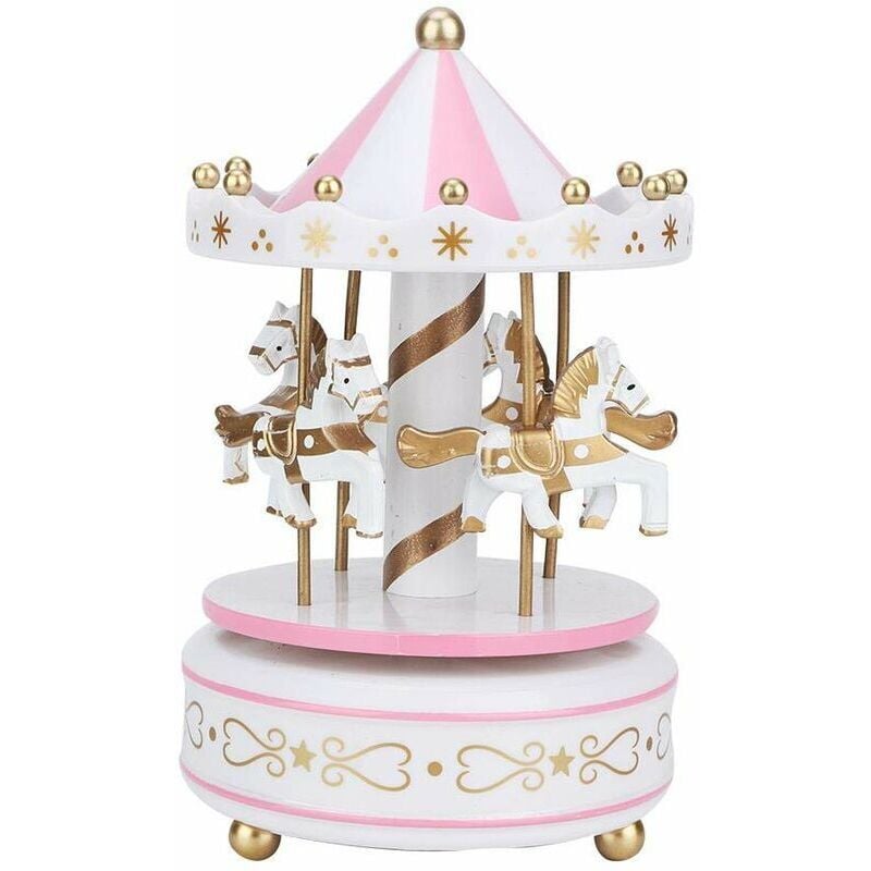 foto del prodotto carillon carillon a giostra, regalo di natale, regalo di compleanno, decorazione, giostra rosa bianco rosa lablanc