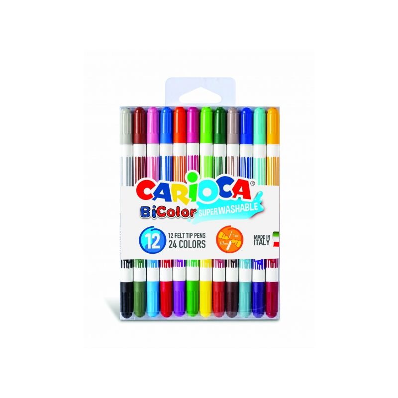 foto del prodotto carioca confezione bicolore de 12 pennarelli due colori per pennarello inchiostro super lavabile punta conica per una doppia manipolazione de