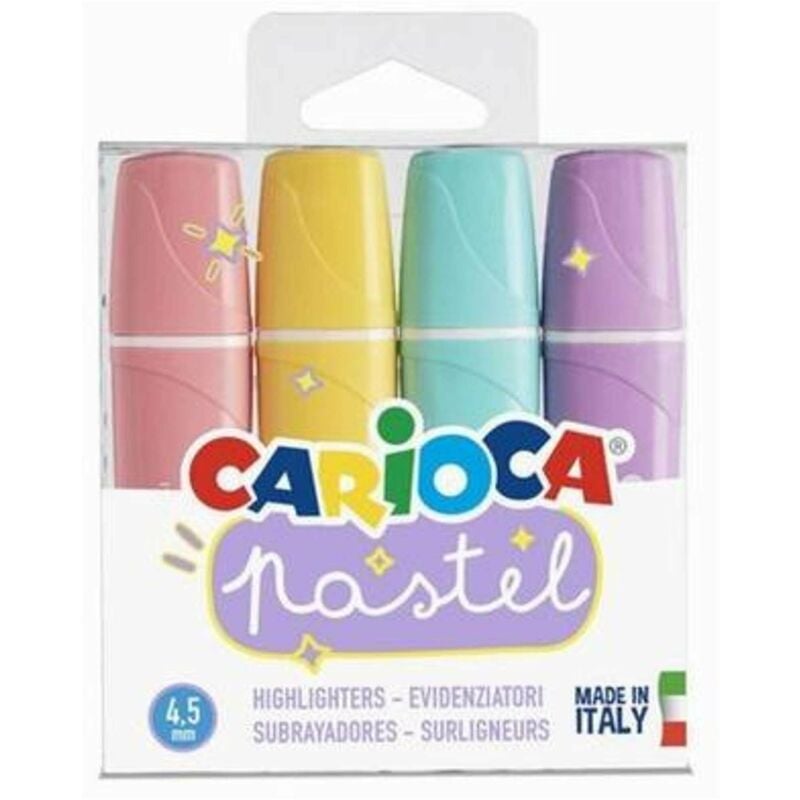 foto del prodotto carioca memolight confezione de 4 evidenziatori pastello inchiostro a base d acqua de e lavabile punta smussata colore vario