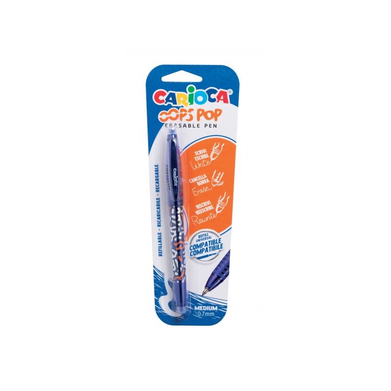 foto del prodotto carioca oops pop penna cancellabile termosensibile impugnatura testurizzata punta de 0,7mm doppia gomma ricariche compatibili colore blu 