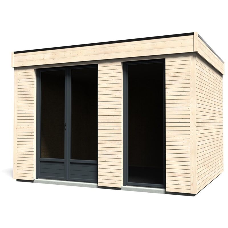 foto del prodotto carlsson casetta in legno abitabile 3.6x3 mt parete isolanti porta finestra da giardino