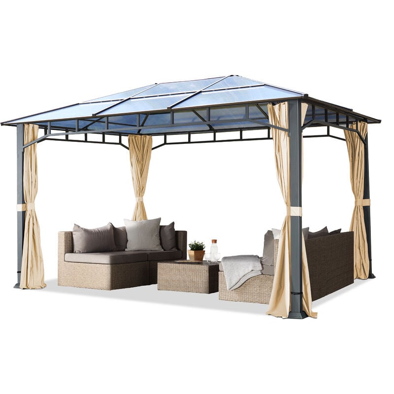 foto del prodotto carpasol gazebo da giardino 3x4 m telaio in alluminio tetto in policarbonato da ca. 8 mm gazebo da giardino 4 teli laterali color crema