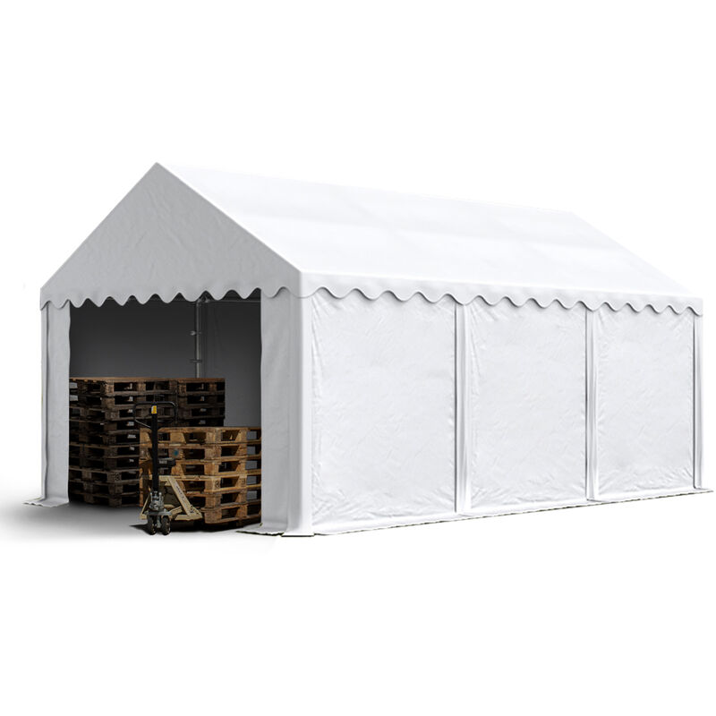 foto del prodotto carpasol toolport tendone deposito 4x6 m pvc 750 n bianco tenda capannone telaio perimetrale e rinforzo del tetto