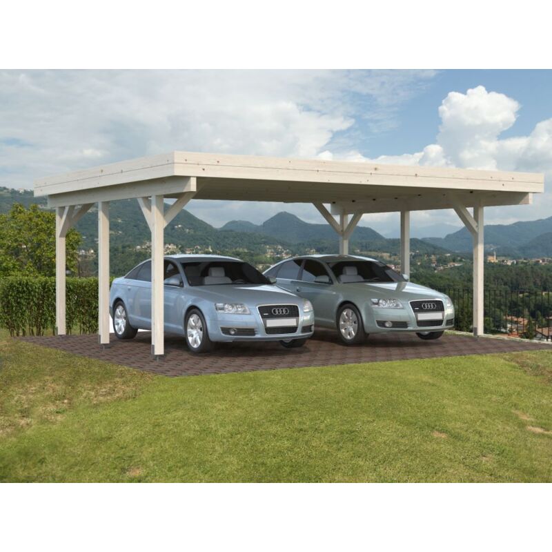 foto del prodotto carport doppio in legno per auto 555x372 cm tettoia porticato garage