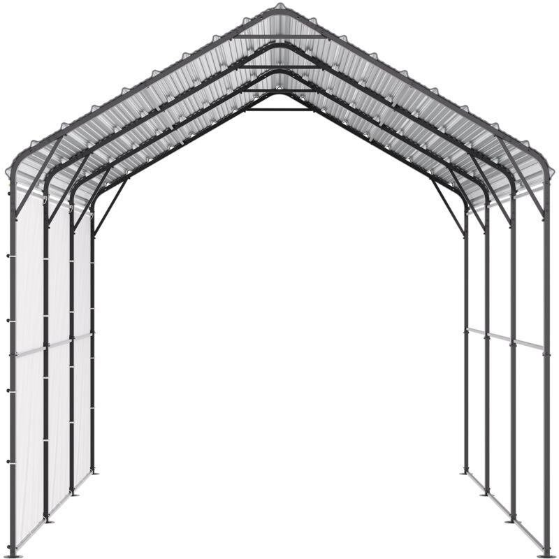 foto del prodotto carport in metallo resistente, carport esterno da 10 x 15 con struttura e tetto in acciaio zincato, pareti laterali rimovibili, per pick up,