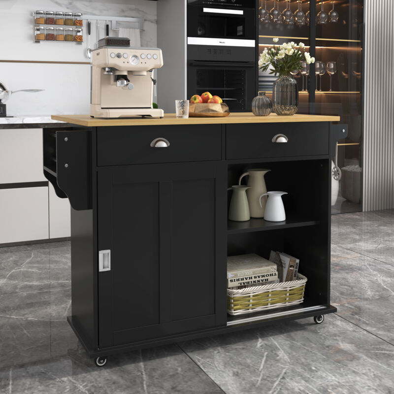 foto del prodotto carrelli da cucina, mobile contenitore, credenza, credenza112x40 70 x94cm, 2 ante, 2 cassetti, ripiani regolabili, nero