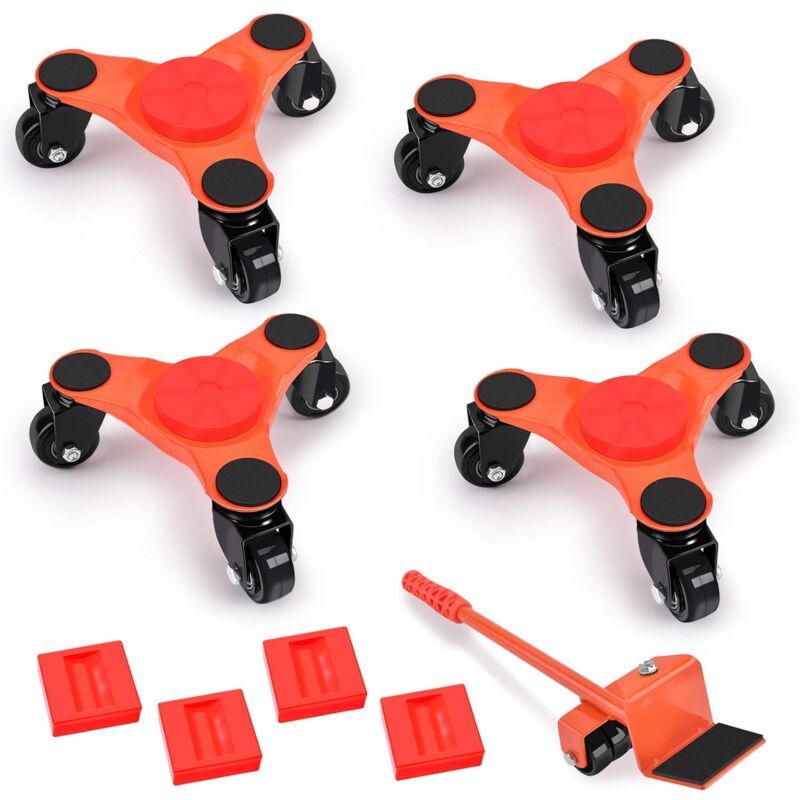 foto del prodotto carrelli in acciaio da 6 con ruote, confezione da 4, carrello a 3 ruote, kit sollevatore per mobili, sistema di facile spostamento, capacit di