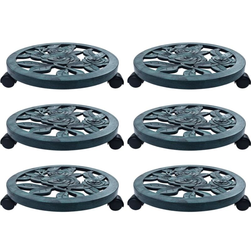 foto del prodotto carrelli portavasi 6 pz in plastica verde con ruote vari dimensioni dimensioni 38 cm