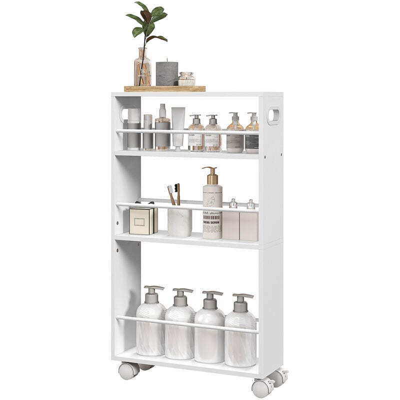 foto del prodotto carrellino cucina e bagno salvaspazio 3 livelli e barre laterali bianco homcom