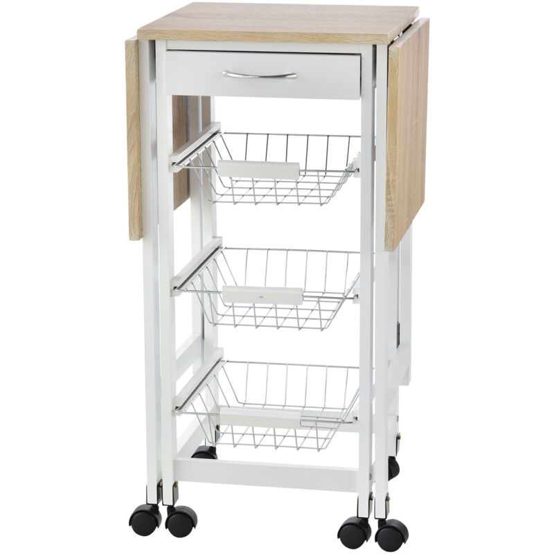 foto del prodotto carrellino da cucina con cassetto 3 cestini e ribalte 37x37x77.5cm homcom