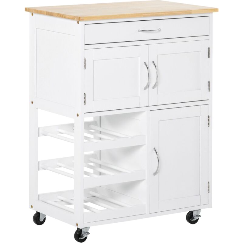 foto del prodotto carrellino per cucina in legno bianco carrello portavivande salvaspazio homcom