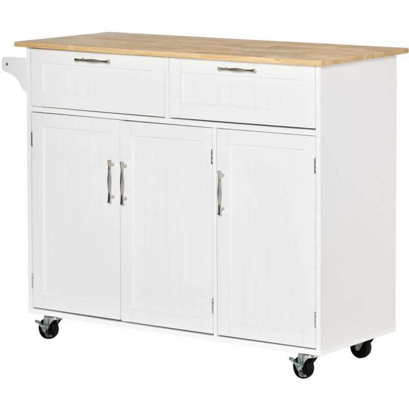 foto del prodotto carrellino per cucina in legno con armadietti cassetti 4 ruote bianco homcom