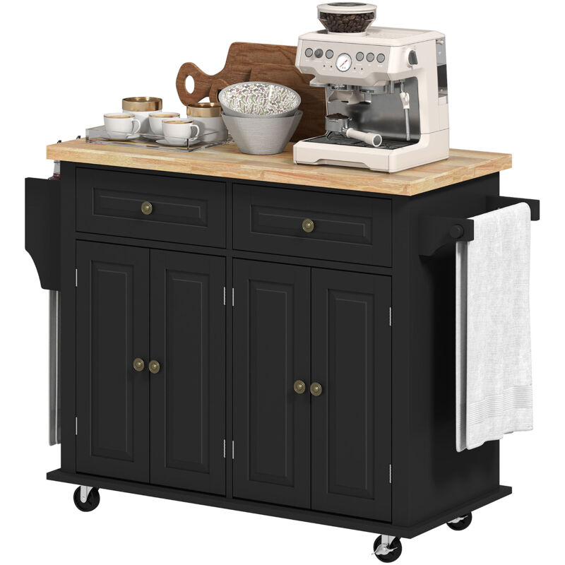 foto del prodotto carrellino per cucina in legno con armadietti cassetti portaspezie ruote homcom