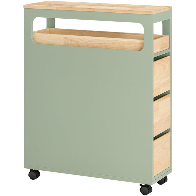 foto del prodotto carrellino salvaspazio con 3 cassetti carrello cucina organizzatore bagno mobiletto bagno colore verde e naturale bzr54-gr - sobuy