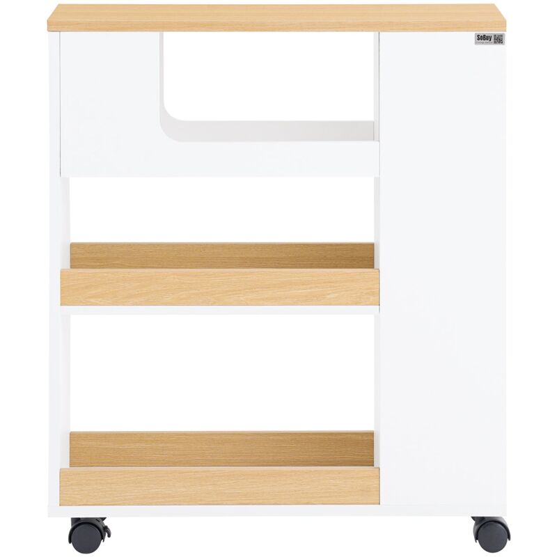 foto del prodotto carrellino salvaspazio mobile bagno con rotelle porta carta igienica e scopino bianco naturale 20x60x71cm bzr190 wn sobuy