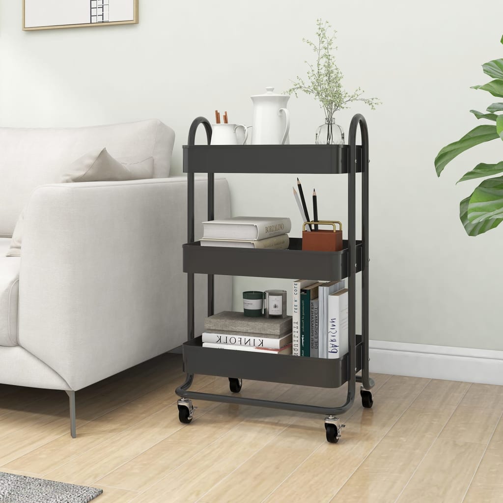 foto del prodotto carrello a 3 livelli antracite 43x34x79 cm in acciaio cod mxl 66447
