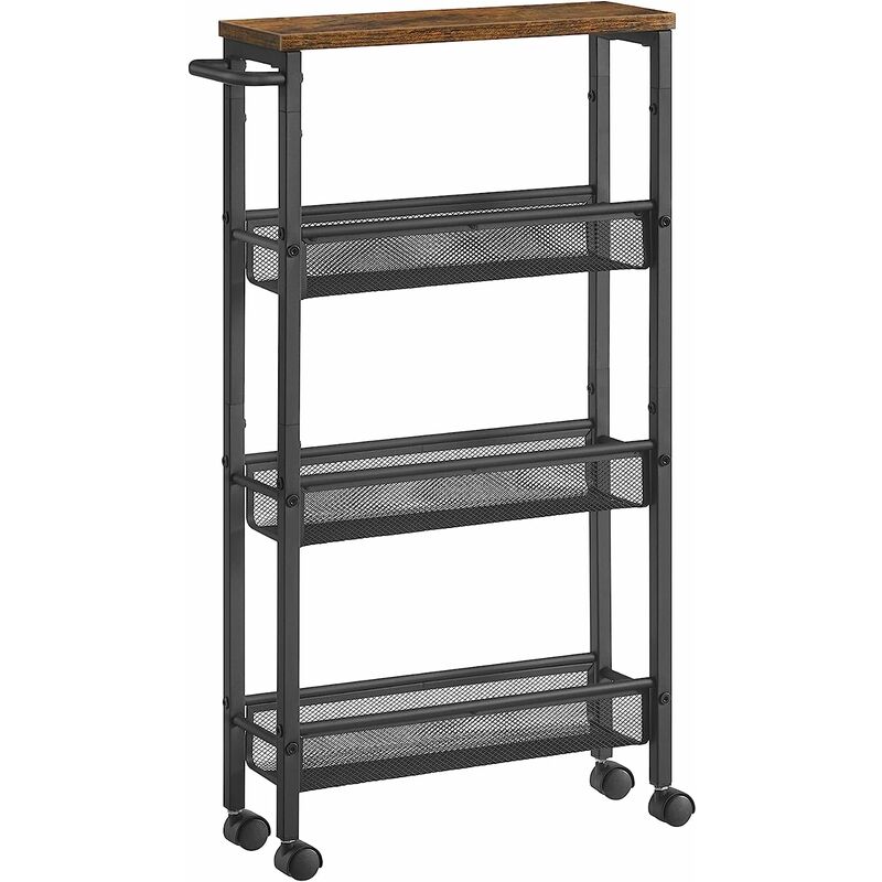 foto del prodotto carrello a 4 ripiani, carrello cucina salvaspazio con ruote, struttura in acciaio, maniglia, carrellino per piccoli spazi, cucina bagno salotto