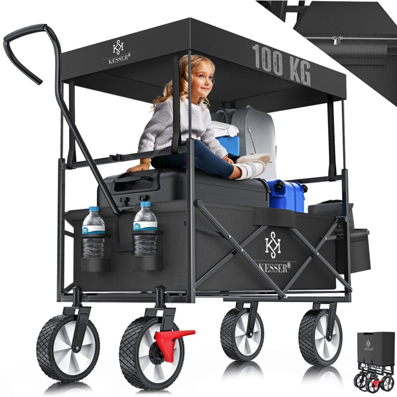 foto del prodotto carrello a mano pieghevole con tetto carrello a mano carrello da trasporto carrello per attrezzature incl. 2 tasche in rete e una tasca esterna