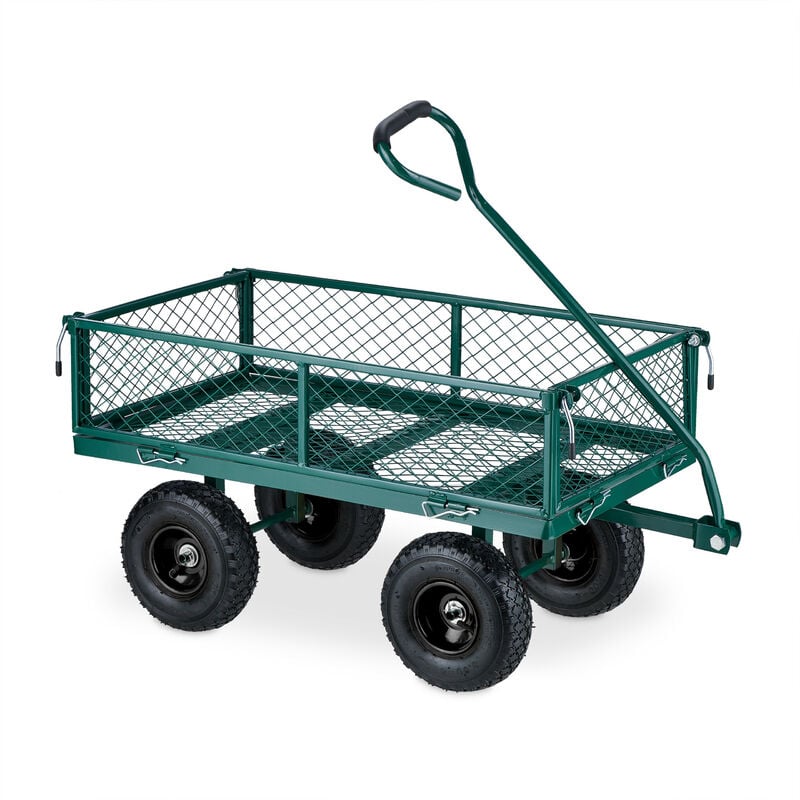 foto del prodotto carrello a mano, pratico carretto per il giardino, per trasporto carichi, sponde pieghevoli, max. 200kg, verde relaxdays