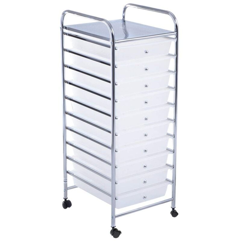 foto del prodotto carrello a rulli, contenitore multiuso con ruote, con 10 cassetti impilabili per cucina e ufficio, scelta a colore trasparente 