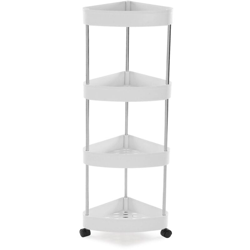 foto del prodotto carrello ad angolo bianco per bagno angoliera salvaspazio a 4 ripiani con ruote slim porta oggetti da casa cucina