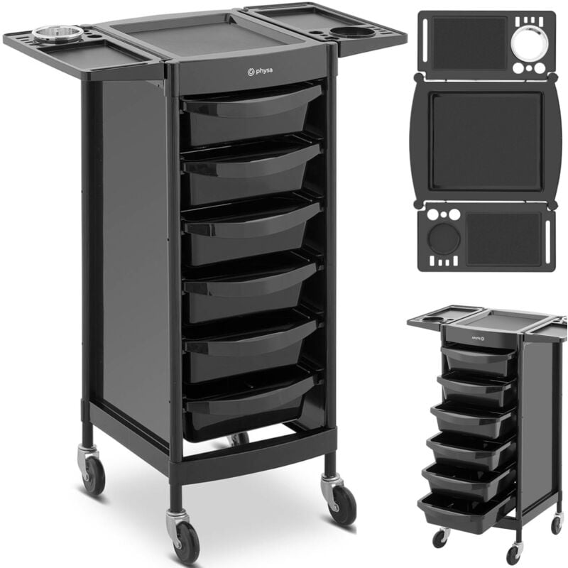 foto del prodotto carrello assistente parrucchiere con porta phon, 6 cassetti, ripiano 420 x 390 mm