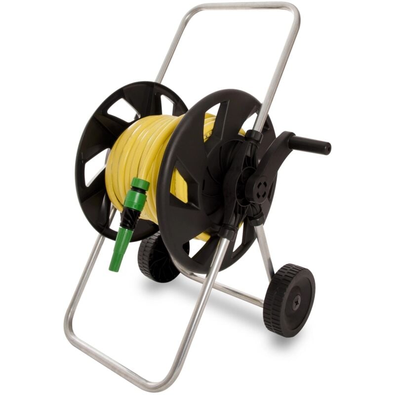 foto del prodotto carrello avvolgitubo drop 60 plus in acciaio con bobina tubo e kit irrigazione