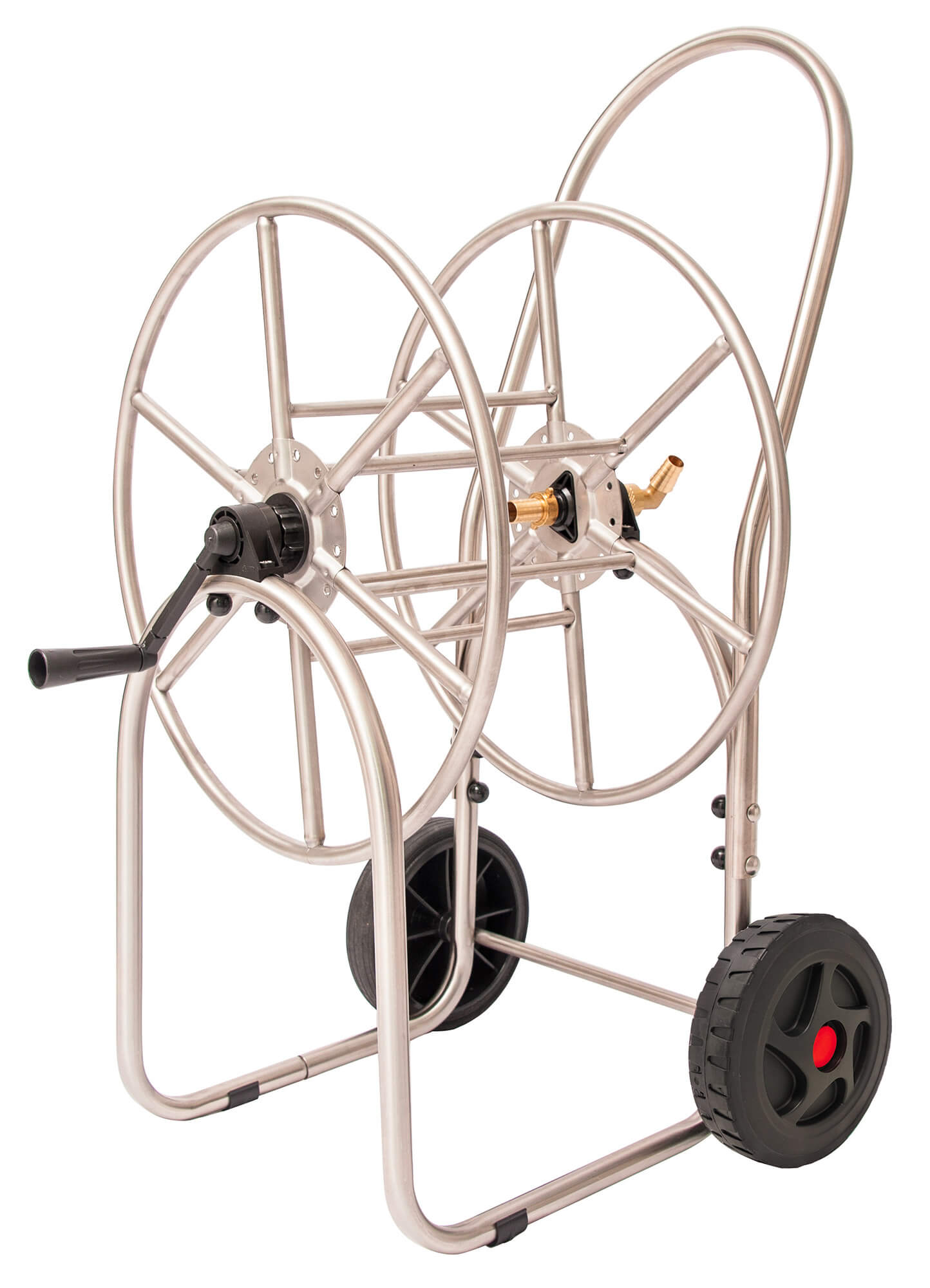 foto del prodotto carrello avvolgitubo manuale con ruote 80 mt tubo 3 4 in acciaio inox agrati