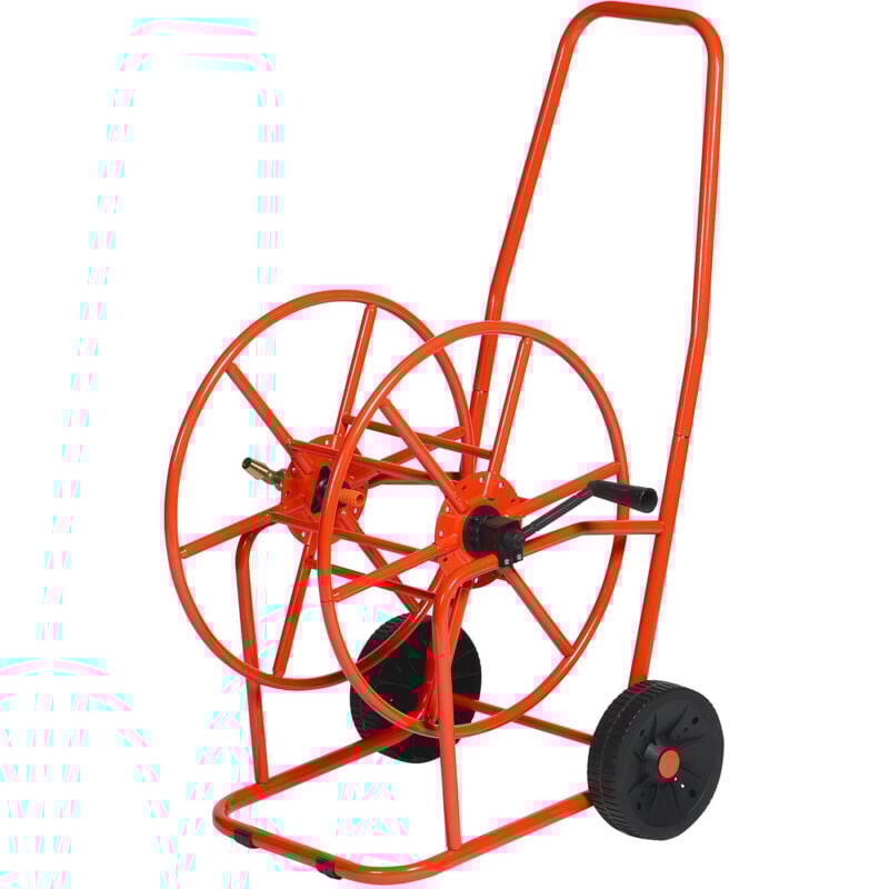 foto del prodotto carrello avvolgitubo manuale con ruote 80 mt tubo 3 4 in acciaio verniciato rosso agrati