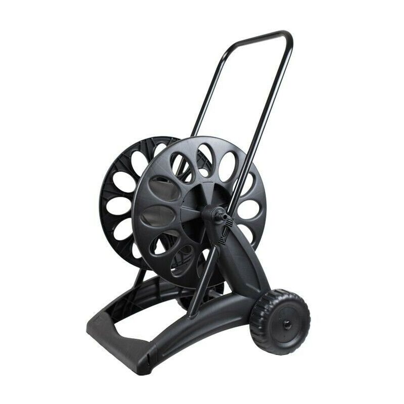 foto del prodotto carrello avvolgitubo manuale da giardino, colore nero rullo in resina antiurto