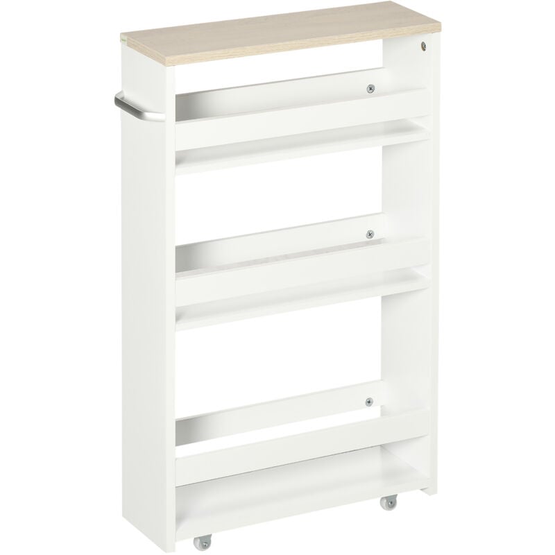 foto del prodotto carrello bagno a 3 ripiani salvaspazio con rotelle in legno bianco kleankin