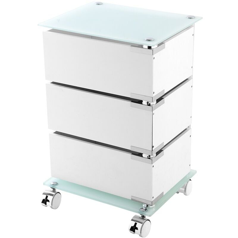foto del prodotto carrello bagno trasportabile in acciaio cromato con 3 cassetti girevoli