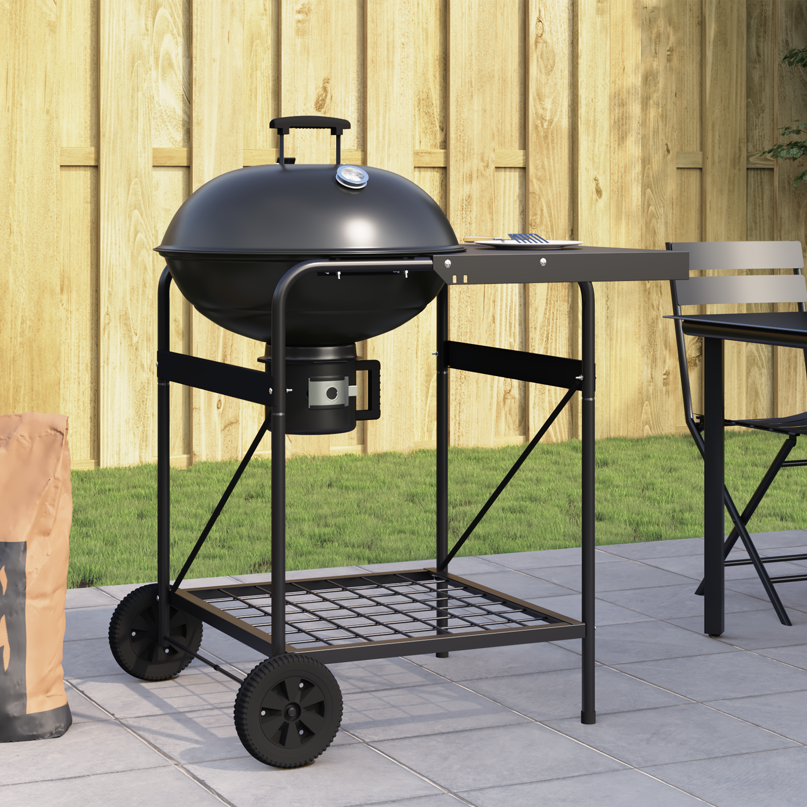 foto del prodotto carrello barbecue a carbone con coperchio nero 96x72x113 cm in metallo