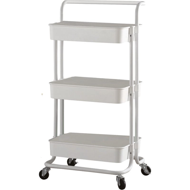 foto del prodotto carrello bianco portatutto 3 ripiani con ruote manico 43x36x86cm metallo maury s