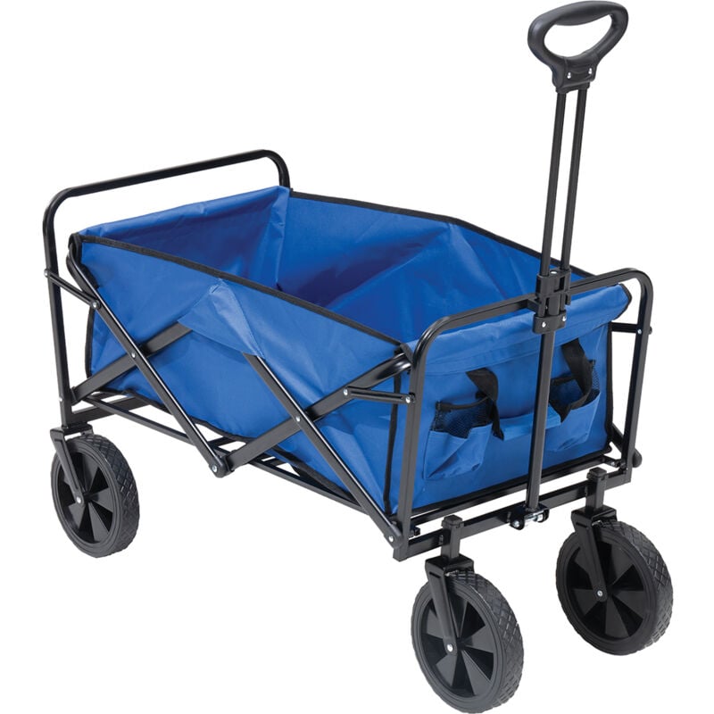 foto del prodotto carrello blu in tessuto oxford con telaio acciaio e ruote carrellino pieghevole