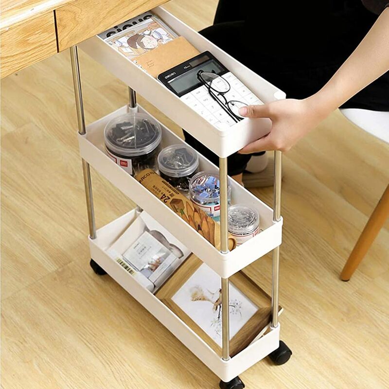 foto del prodotto carrello carrellino slim salvaspazio cucina bagno ripostiglio 3 ripiani 4 ruote