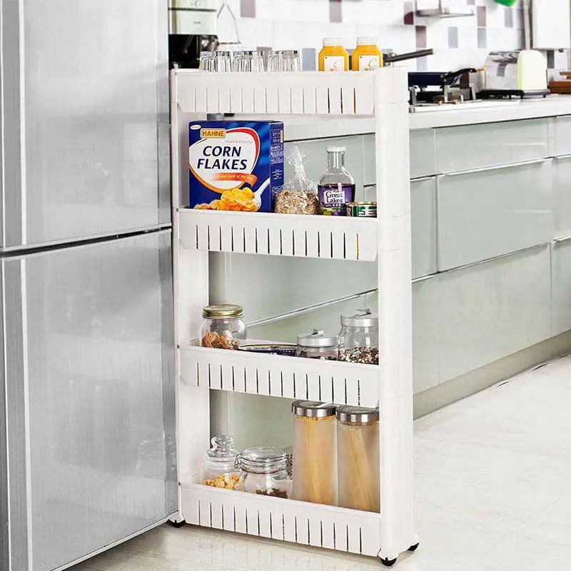 foto del prodotto carrello carrellino slim salvaspazio cucina bagno ripostiglio 4 ripiani e 4ruote