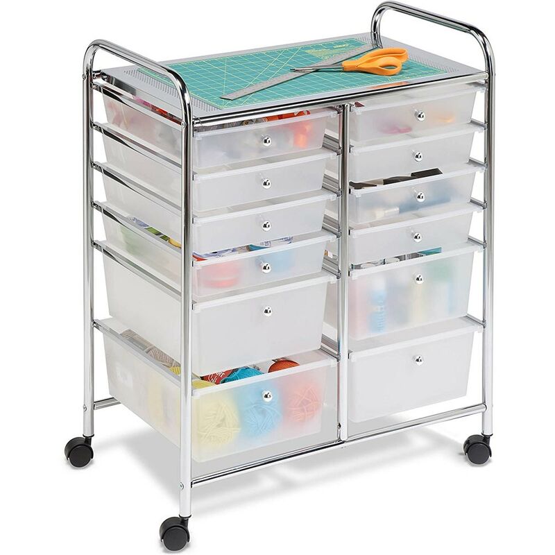foto del prodotto carrello cassettiera multiuso acciaio casa ufficio estetista 12 cassetti bianco