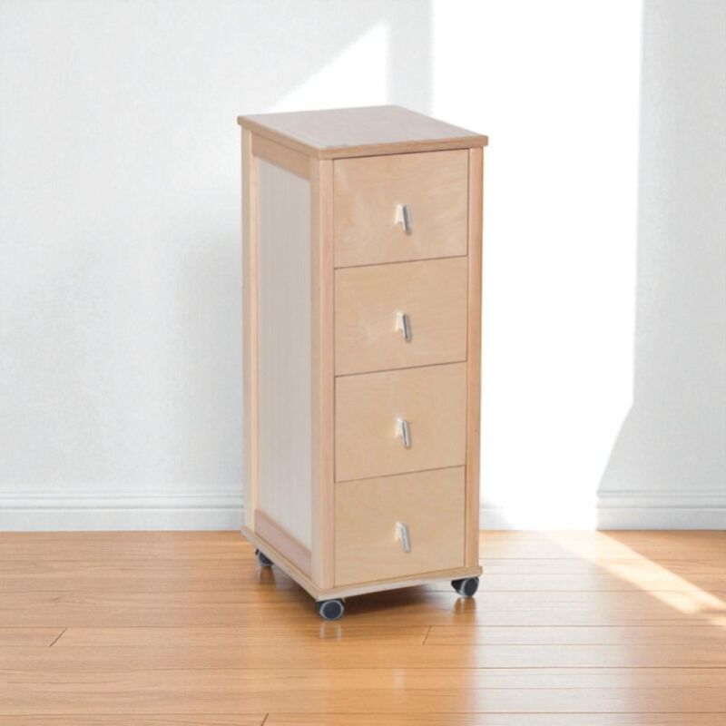 foto del prodotto carrello cassettiera pokerino in legno a 4 cassetti naturale