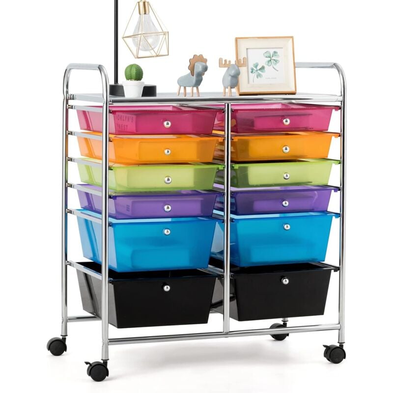 foto del prodotto carrello con 12 cassetti con ruote, ideale per ufficio e domestico, 73,5 x 37 x 63 cm colorato trasparente costway