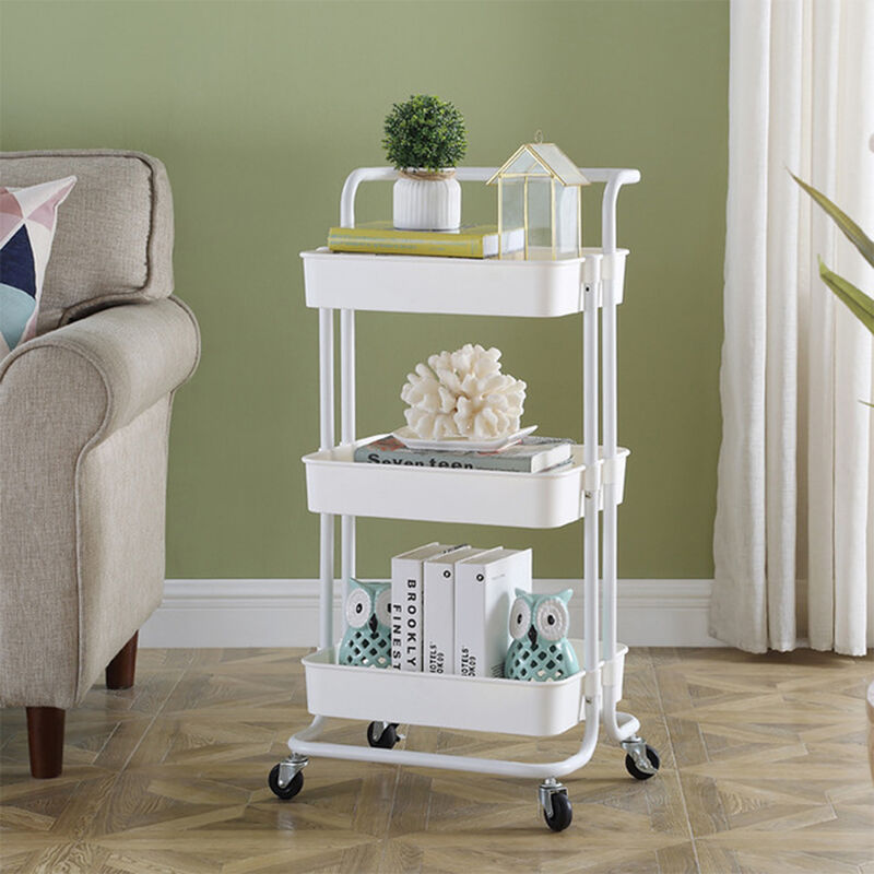 foto del prodotto carrello con 3 cesti e maniglia, carrello multifunzione con ruote,43 36 86cm bianco 
